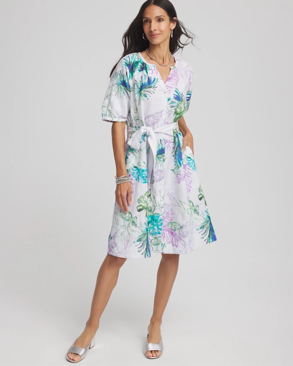 Chico's Women | Floral Linen Shirtdress VIOLET