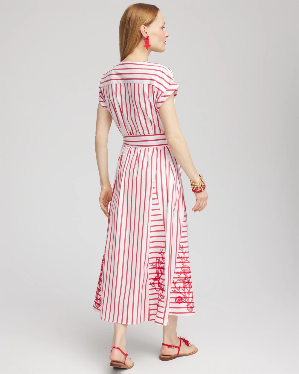 Chico's Women | Embroidered Godet Striped Maxi Dress ALABASTER