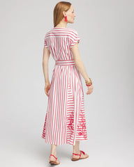 Chico's Women | Embroidered Godet Striped Maxi Dress ALABASTER
