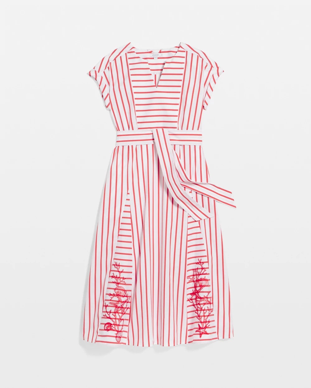 Chico's Women | Embroidered Godet Striped Maxi Dress ALABASTER
