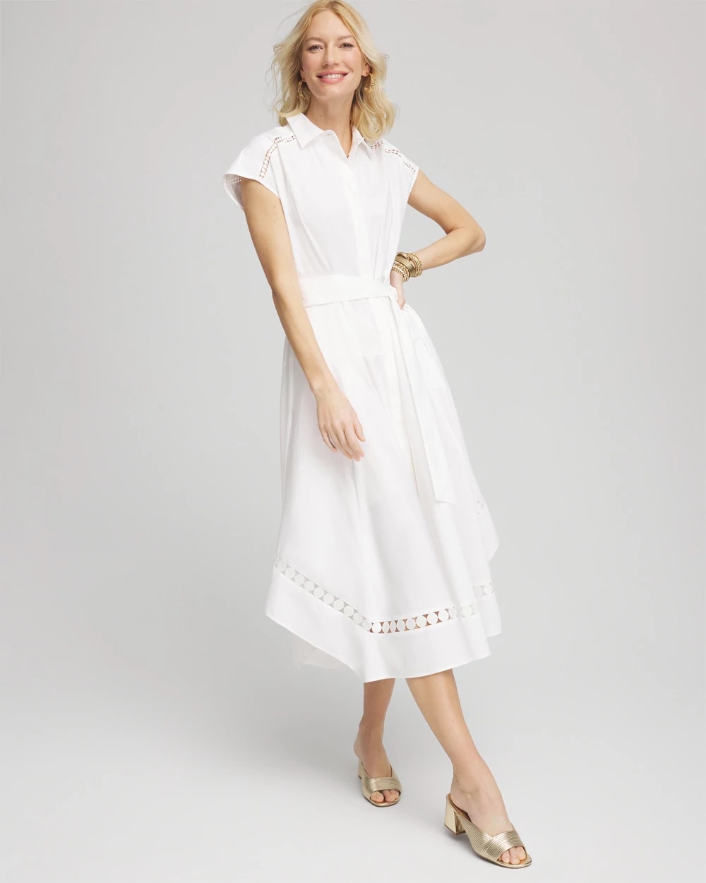 Chico's Women | Poplin Circle Trim Maxi Shirtdress ALABASTER