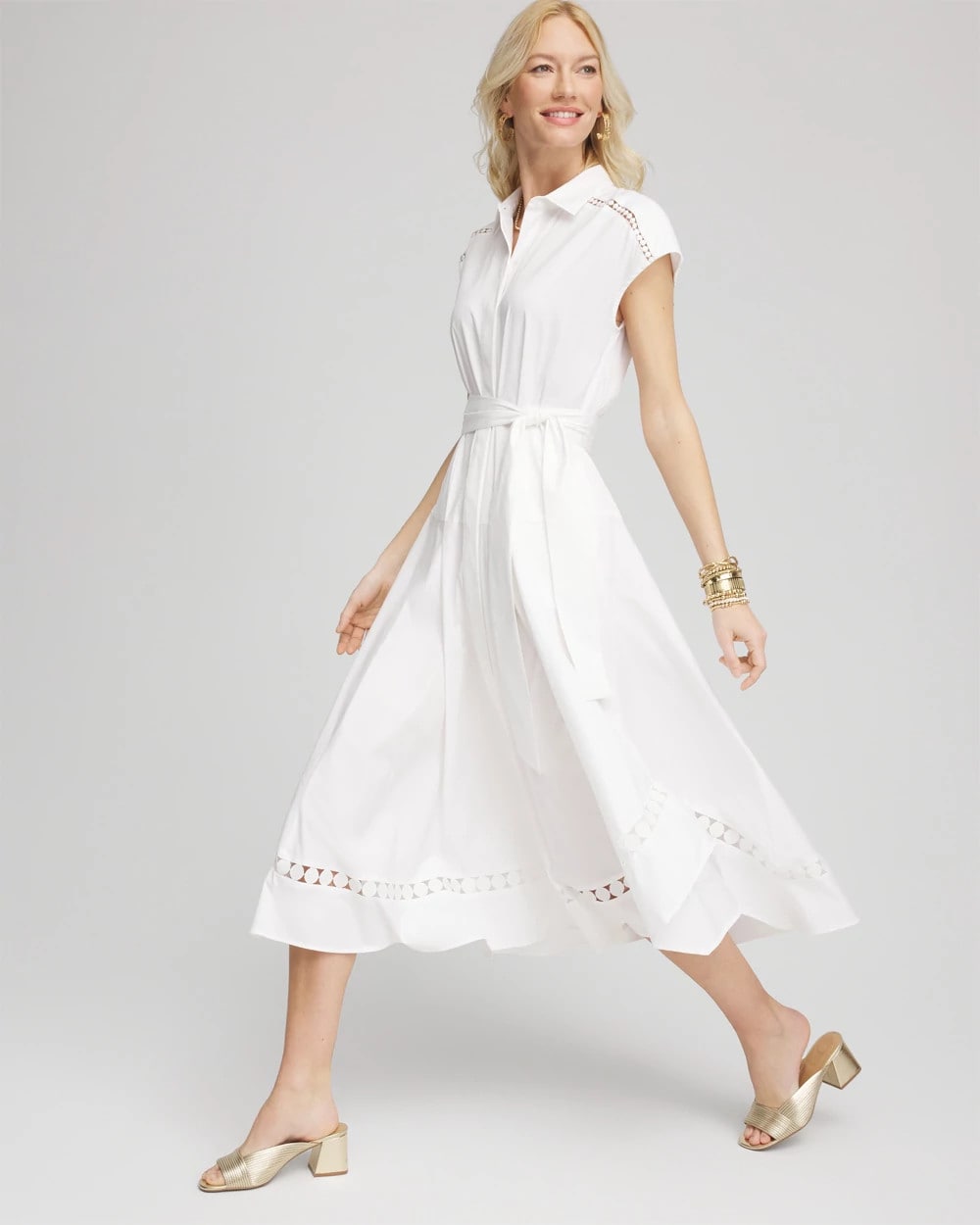 Chico's Women | Poplin Circle Trim Maxi Shirtdress ALABASTER