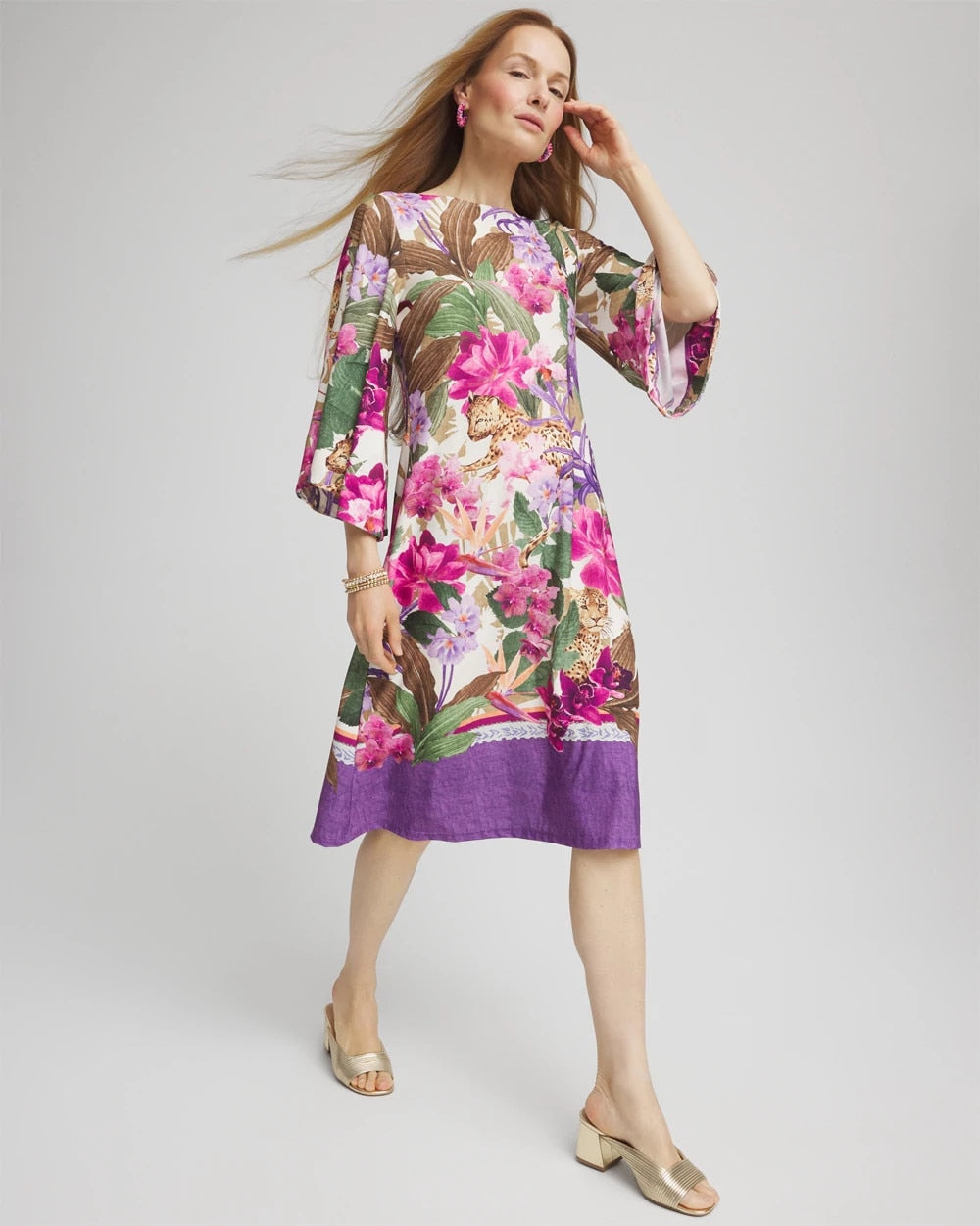 Chico's Women | Island Angel-Sleeve Boat Neck Dress ECRU