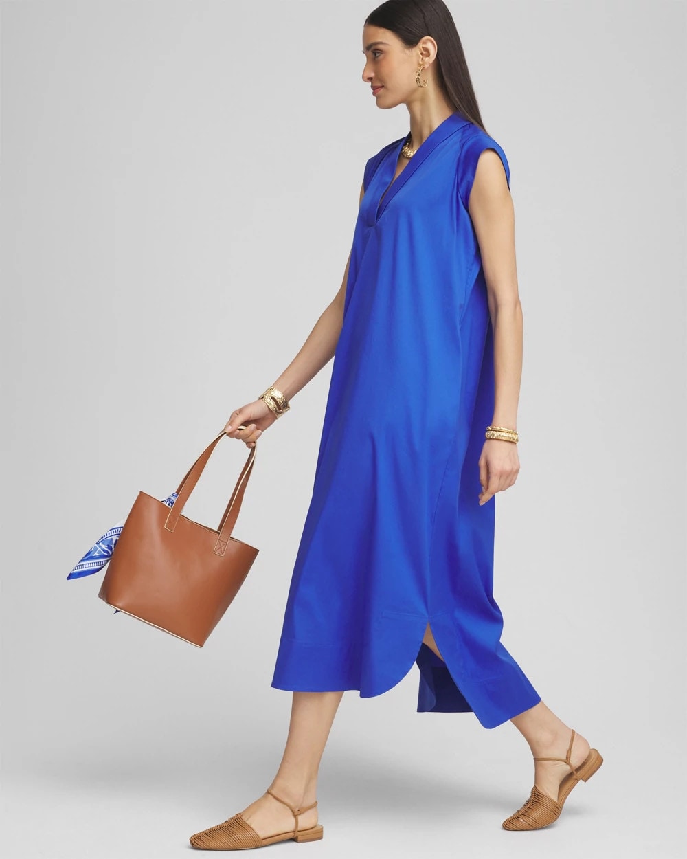 Chico's Women | Popover Poplin Maxi Dress RICH COBALT
