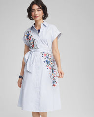 Chico's Women | Striped Embroidered Poplin Midi Shirtdress ALABASTER