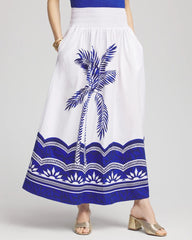 Chico's Women | Tropical Smocked Waist Pull-On Skirt ALABASTER