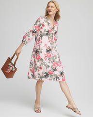 Chico's Women | Floral Linen Pintuck 3/4 Sleeved Dress MULTI