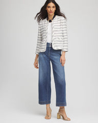Chico's Women | Striped Tweed Collarless Box Jacket ECRU