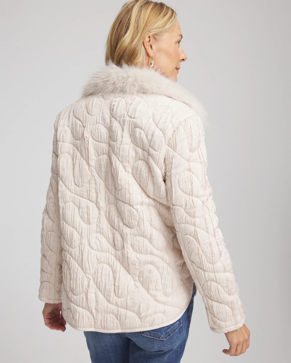 Chico's Women | Quilted Faux Fur Collar Jacket CREAM