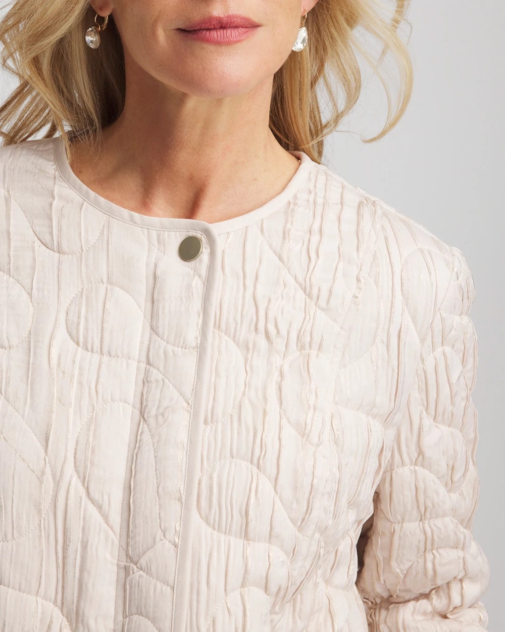 Chico's Women | Quilted Faux Fur Collar Jacket CREAM