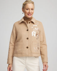 Chico's Women | Embroidered Wool Chore Jacket LIGHT TAUPE HEATHER