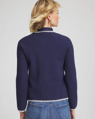 Chico's Women | Blanket Stitch Crewneck Cardigan PASSPORT BLUE