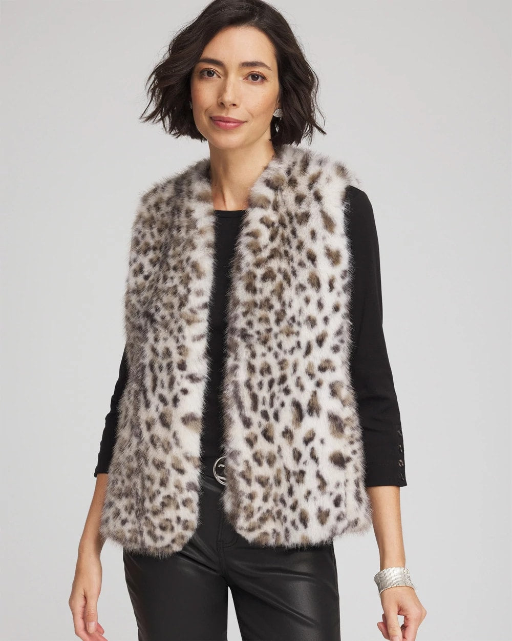 Chico's Women | Snow Leopard Faux Fur Vest CREAM