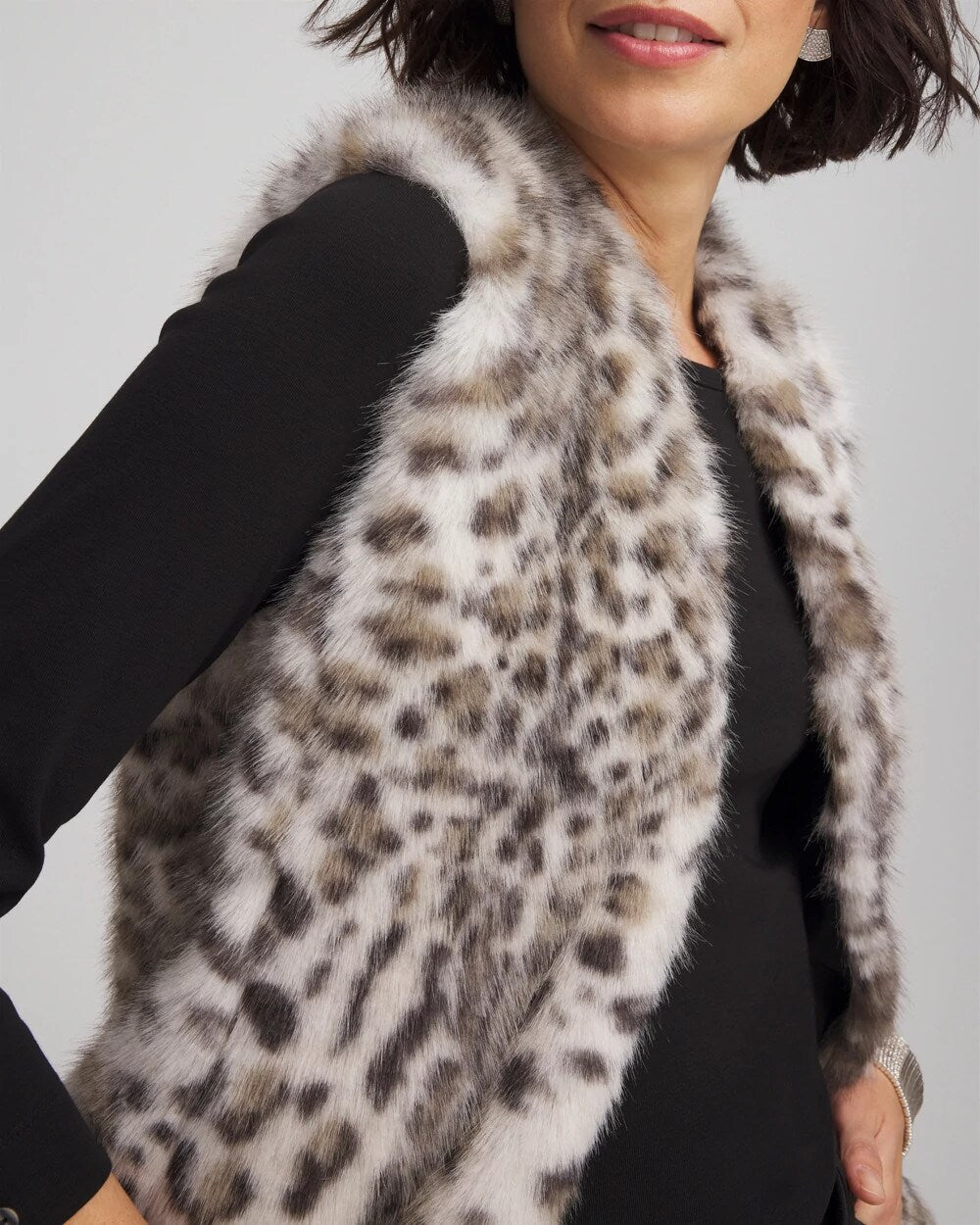 Chico's Women | Snow Leopard Faux Fur Vest CREAM