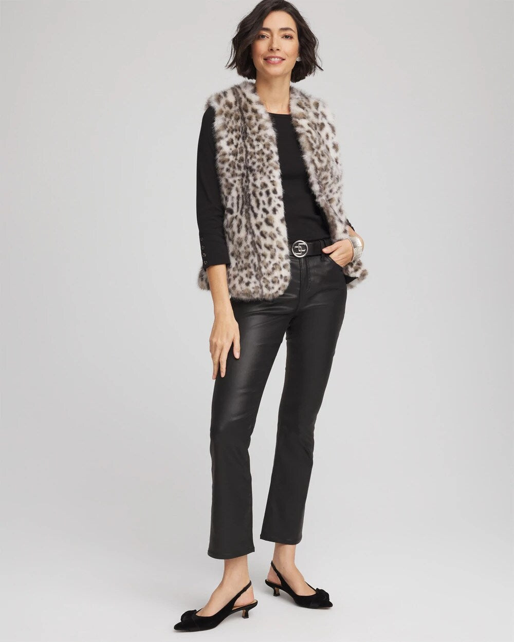 Chico's Women | Snow Leopard Faux Fur Vest CREAM