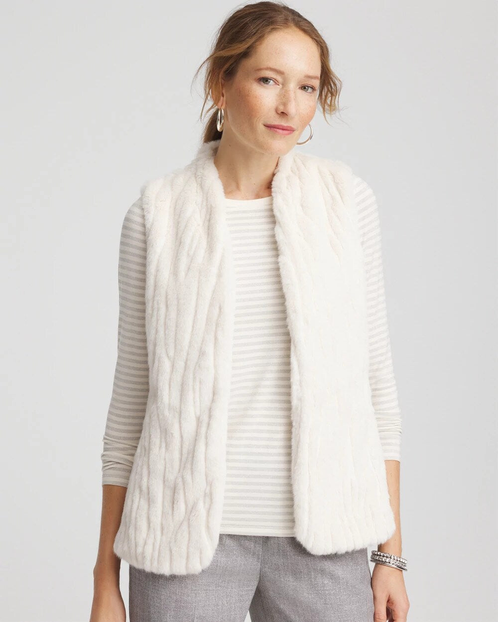 Chico's Women | Elongated Faux Fur Vest ENGLISH CREAM