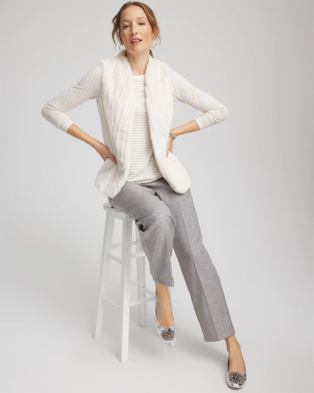 Chico's Women | Elongated Faux Fur Vest ENGLISH CREAM