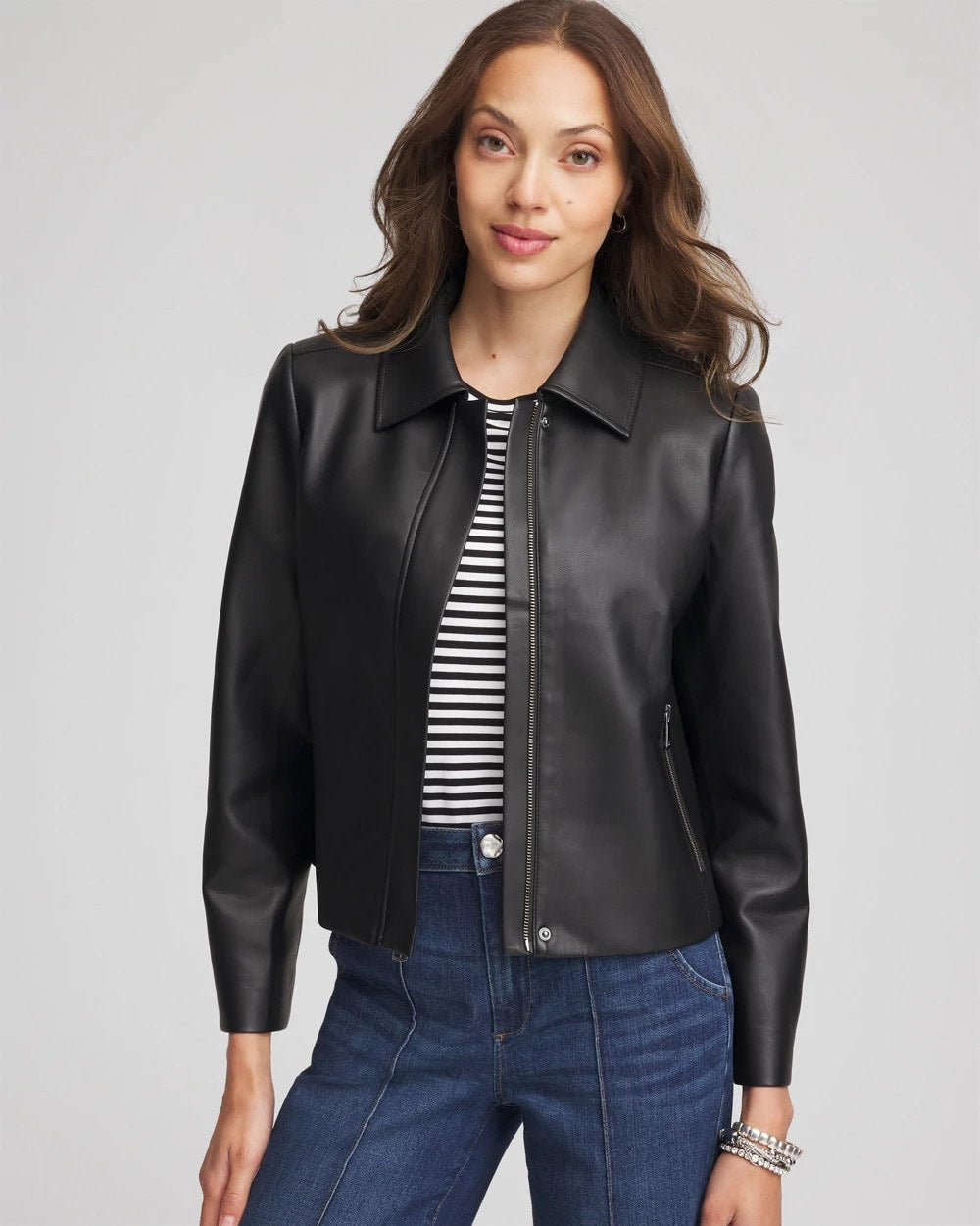 Chico's Women | Faux Leather Zip-Front Jacket BLACK