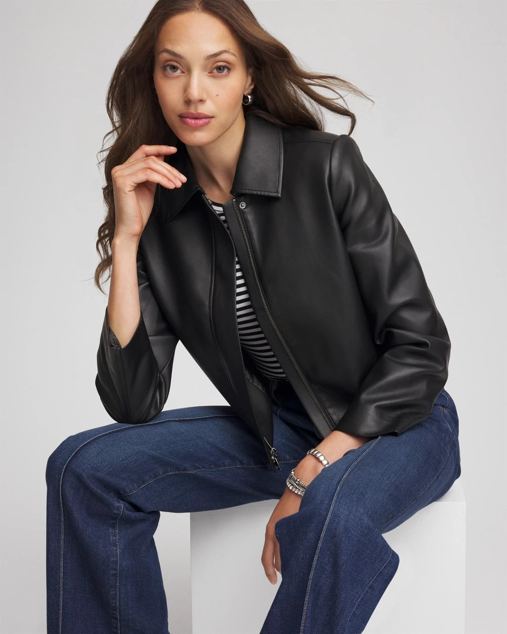 Chico's Women | Faux Leather Zip-Front Jacket BLACK