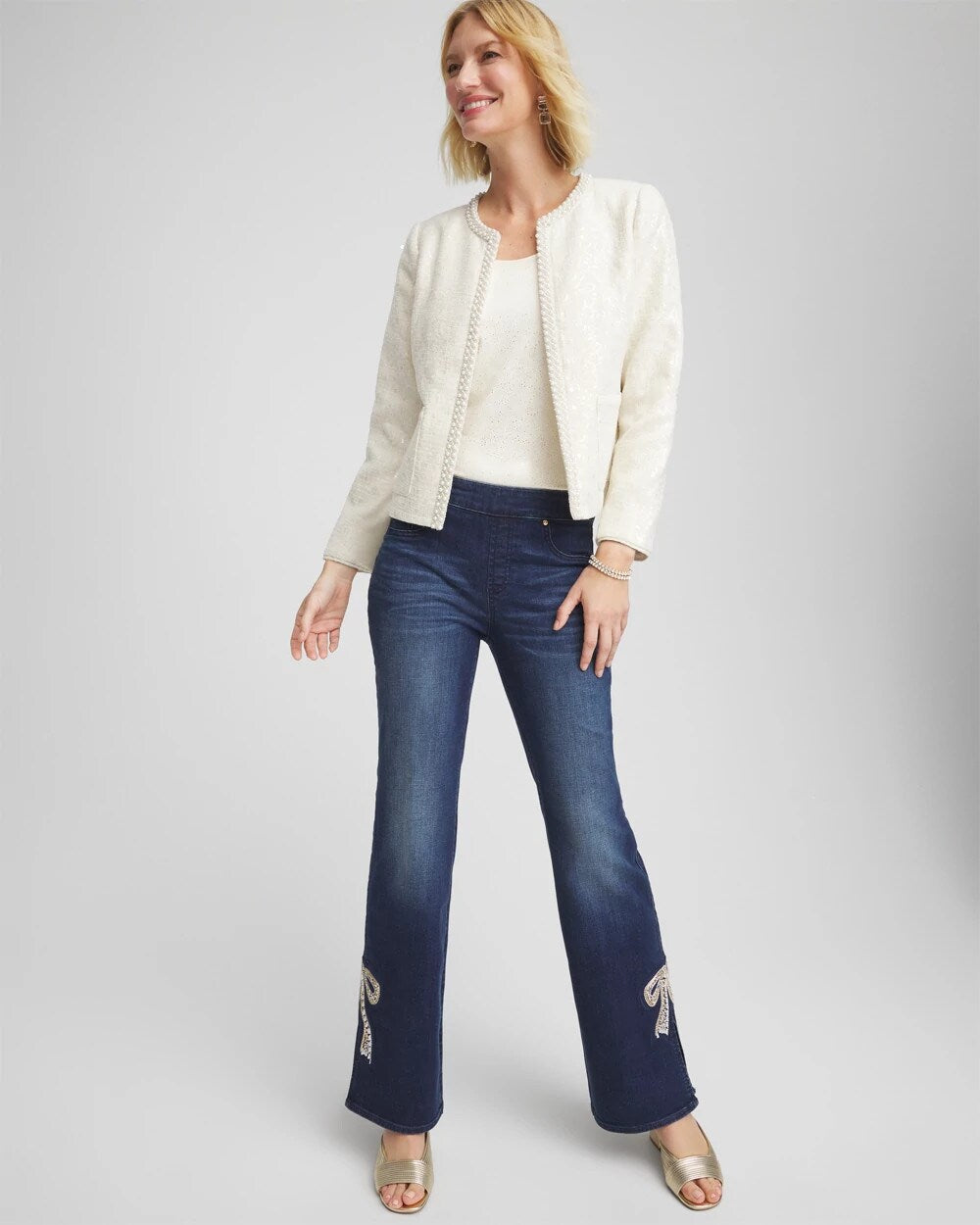 Chico's Women | Pearl Trim Tweed Jacket ENGLISH CREAM