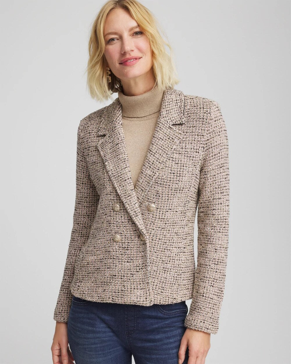 Chico's Women | Double Breasted Tweed Blazer SMOKEY TAUPE