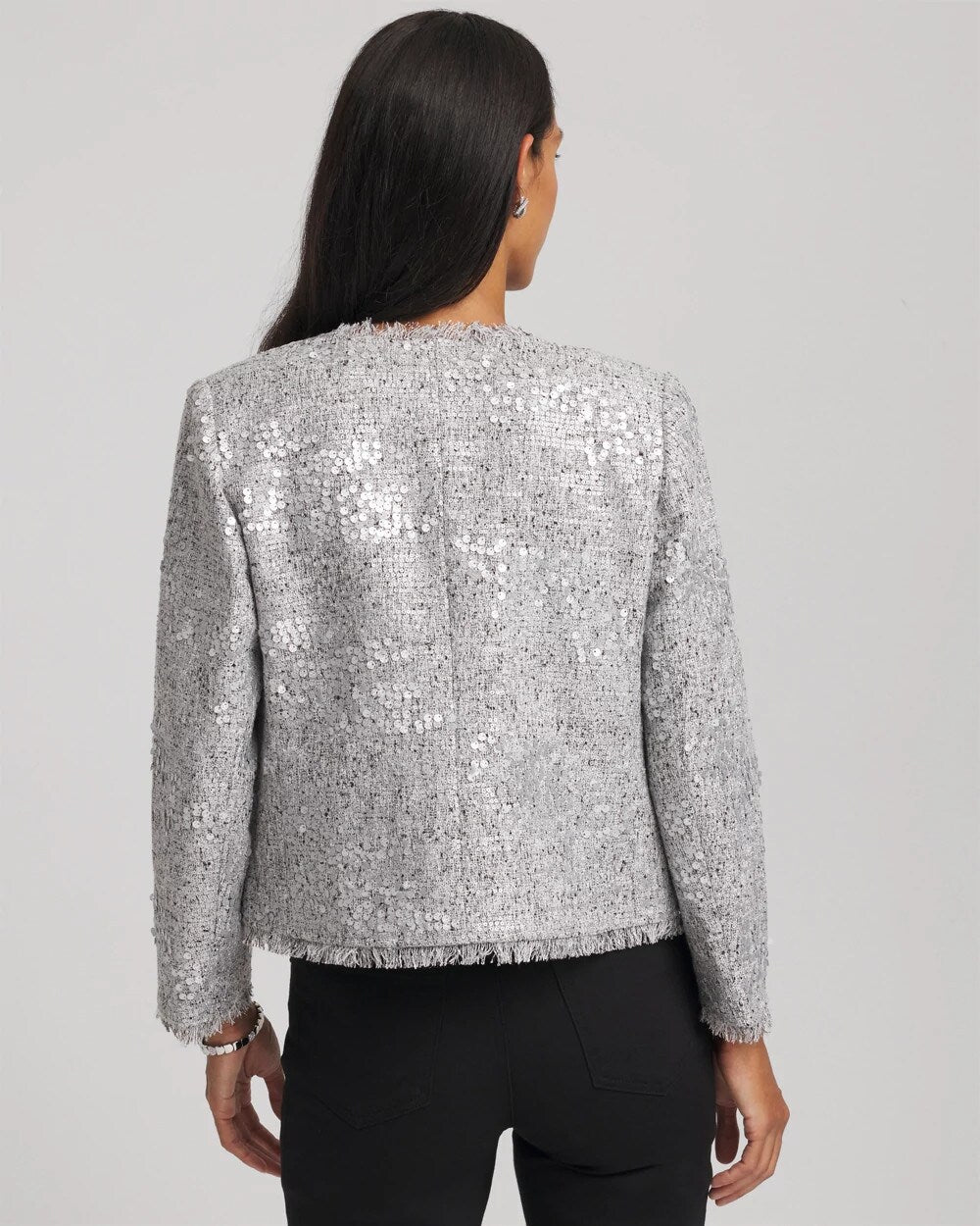 Chico's Women | Silver Sequins Tweed Jacket SILVER