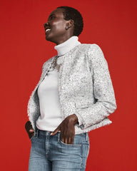 Chico's Women | Silver Sequins Tweed Jacket SILVER