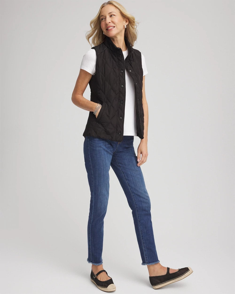 Chico's Women | Rib Trim Quilted Vest BLACK