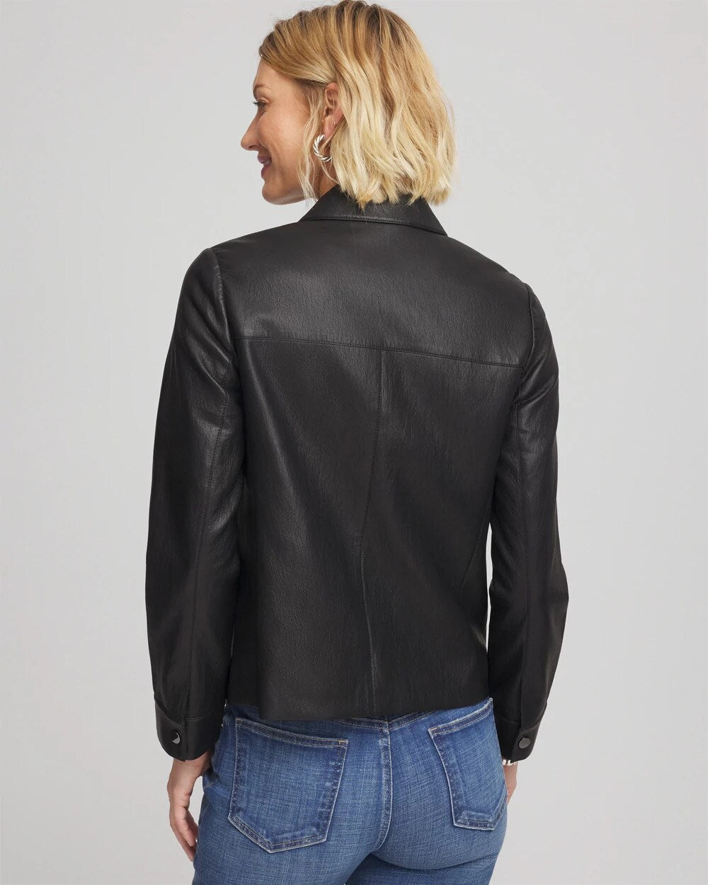 Chico's Women | Snap Front Faux Leather Jacket BLACK