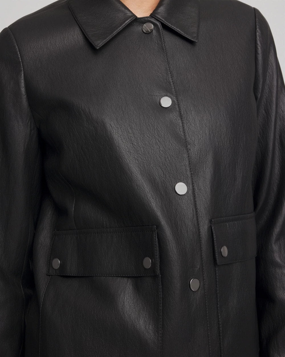 Chico's Women | Snap Front Faux Leather Jacket BLACK