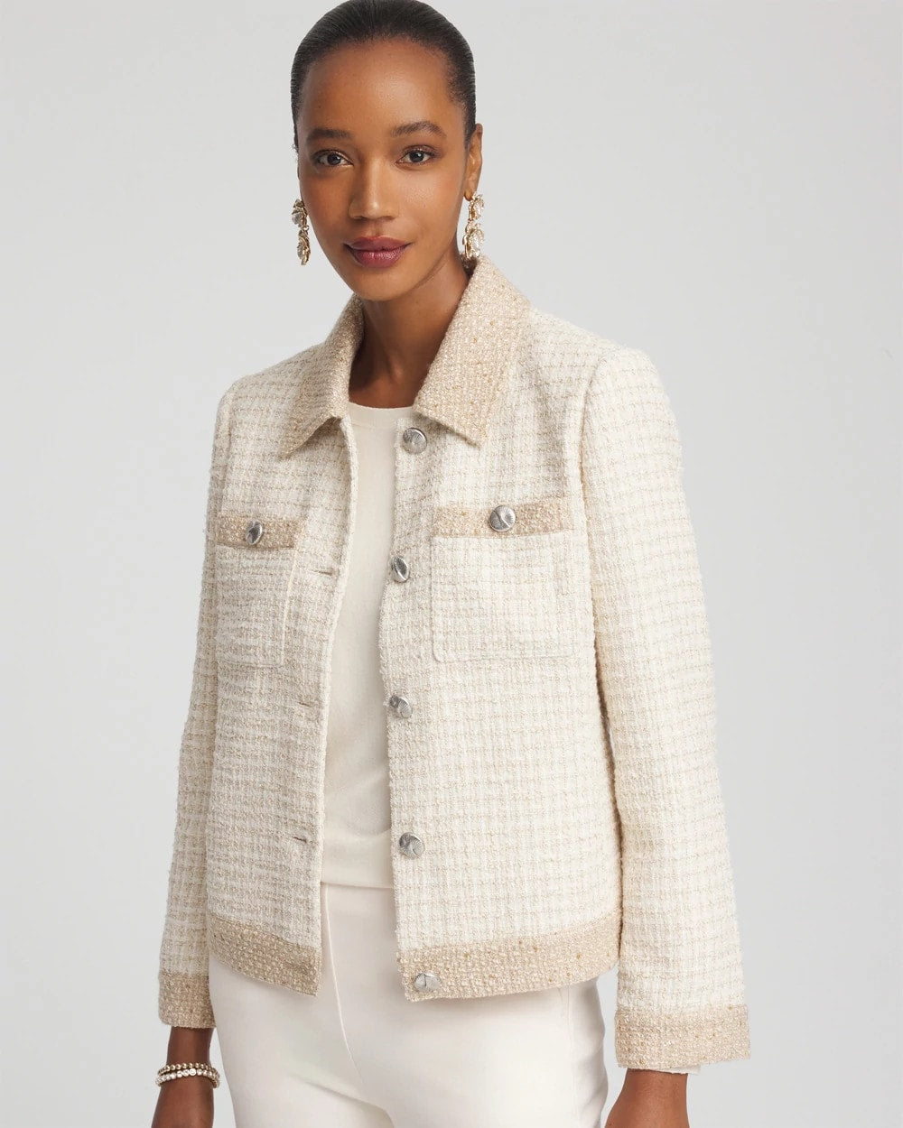 Chico's Women | Tonal Neutral Tweed Jacket NEUTRAL