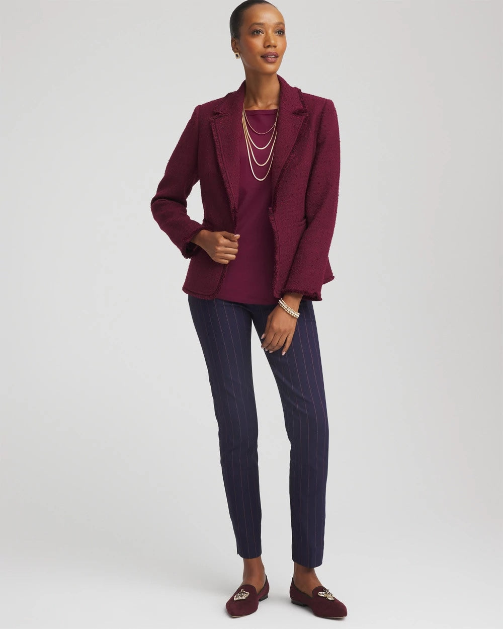 Chico's Women | Tweed Fringe Blazer DEEP CHIANTI