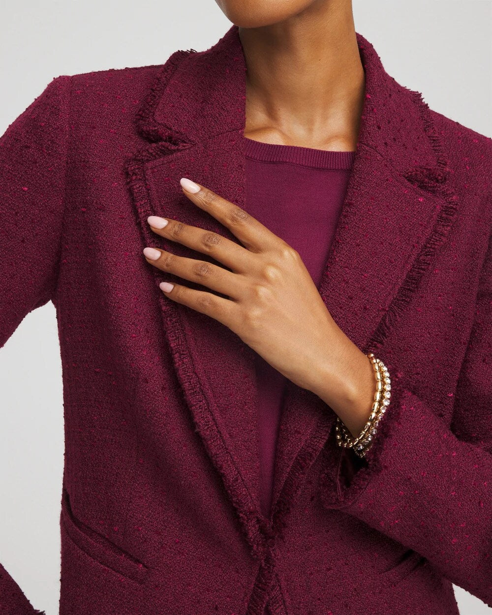Chico's Women | Tweed Fringe Blazer DEEP CHIANTI