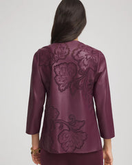 Chico's Women | Travelers™ Collection Faux Leather Embroidered Jacket BLACKENED BURGUNDY