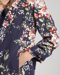 Chico's Women | Floral Ruched Sleeve Blazer PASSPORT BLUE