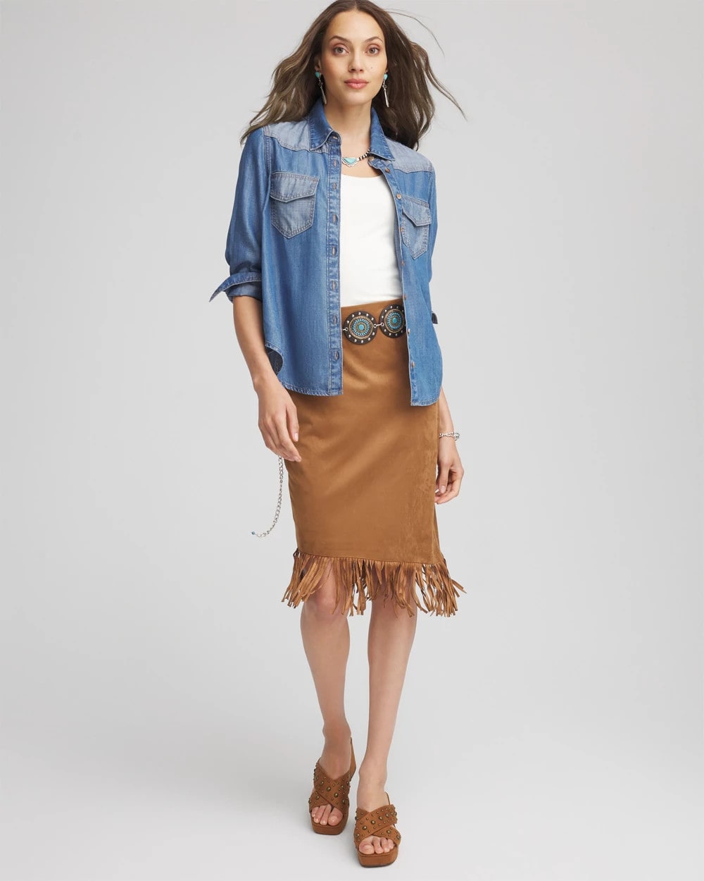 Suede Fringed Asymmetrical Skirt