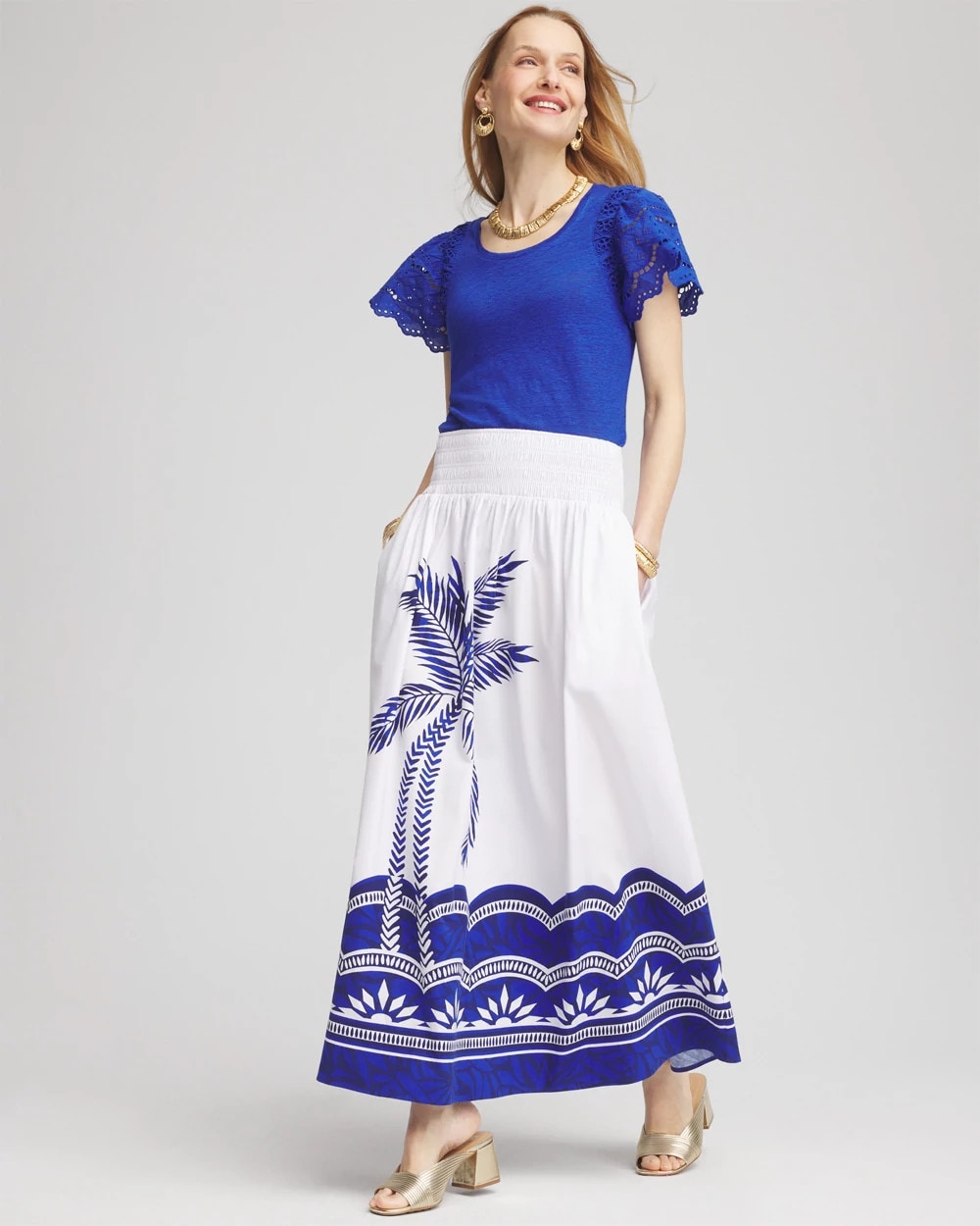 Tropical Smocked Waist Pull-On Skirt