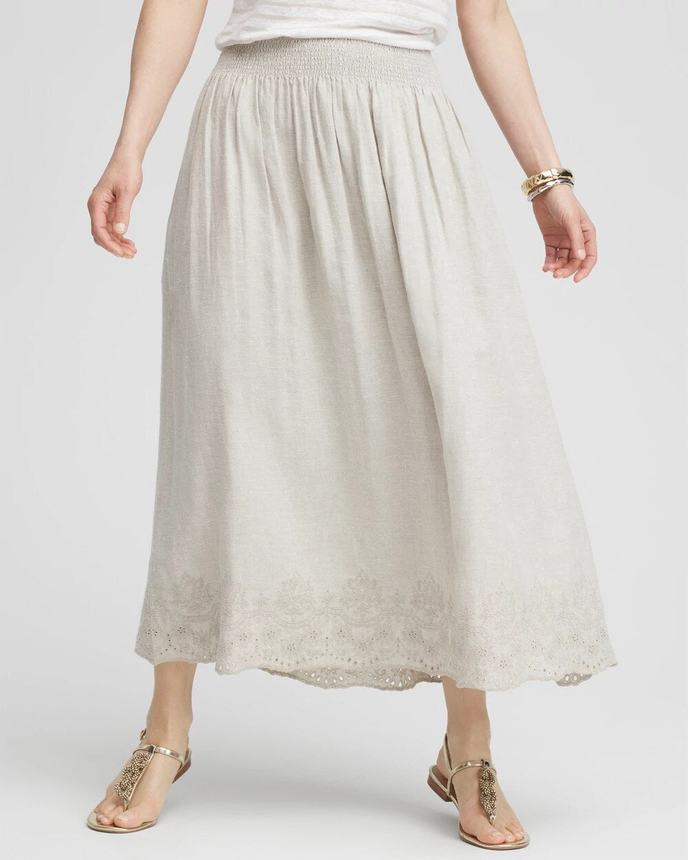 Linen Embroidered Scallop Hem Skirt