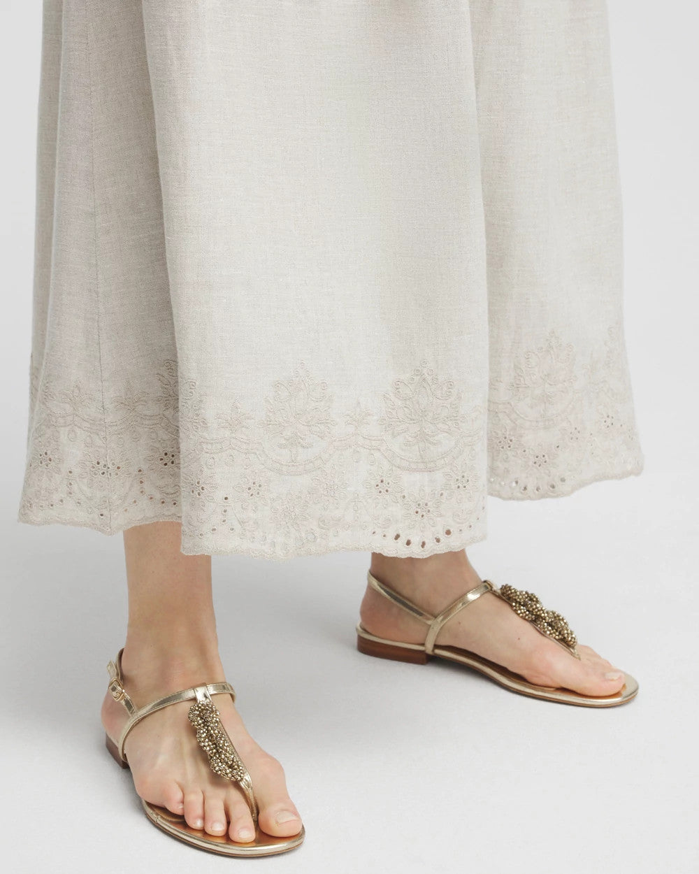 Linen Embroidered Scallop Hem Skirt