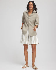 Chico's Women | Striped Cotton-Linen Pull-On Utility Shorts ECRU