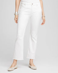 Chico's Women | Petite No Stain Girlfriend Fray Hem Kick Flare Jeans ALABASTER