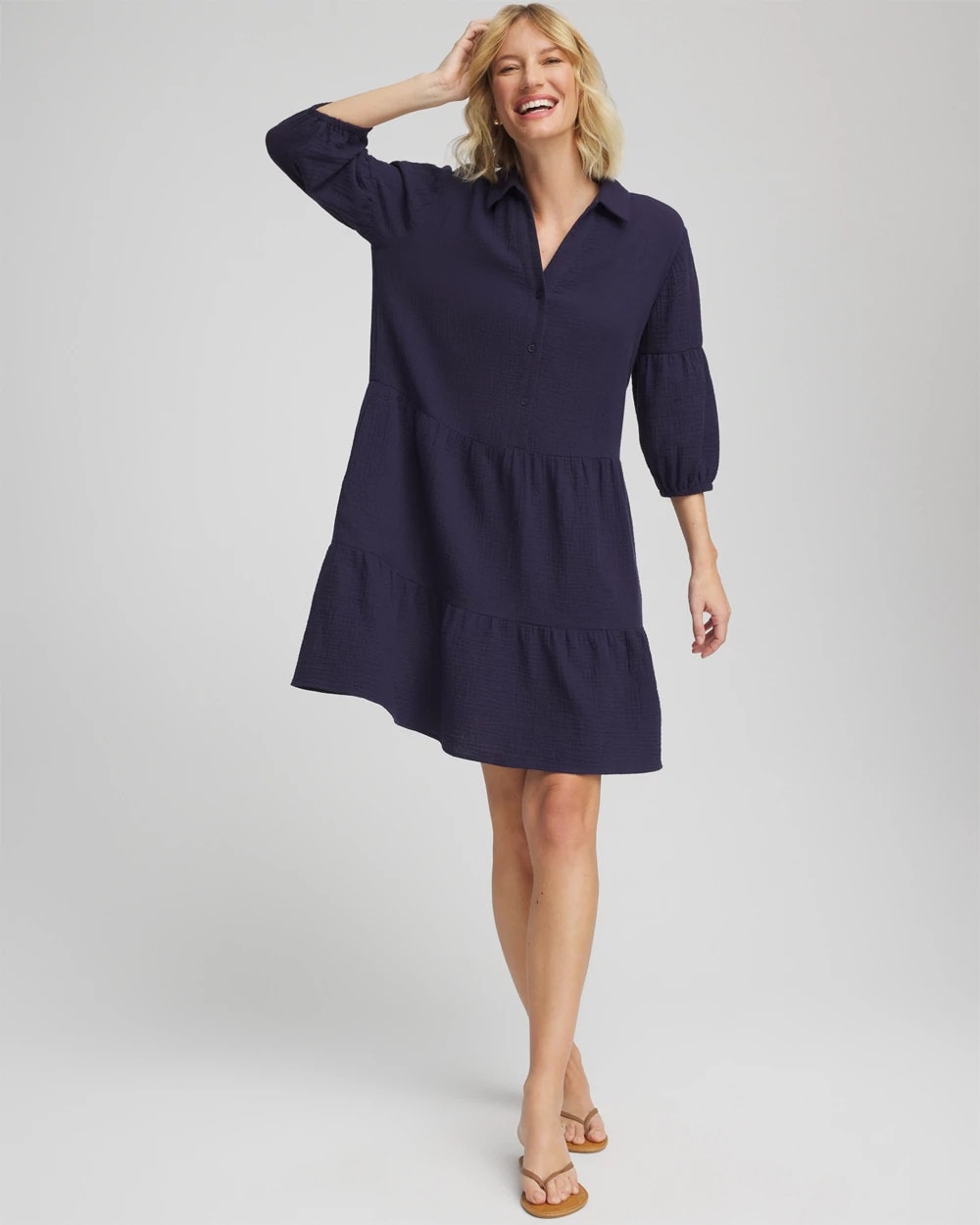 Chico's Women | Woven Tiered Swim Cover-Up Dress PASSPORT BLUE
