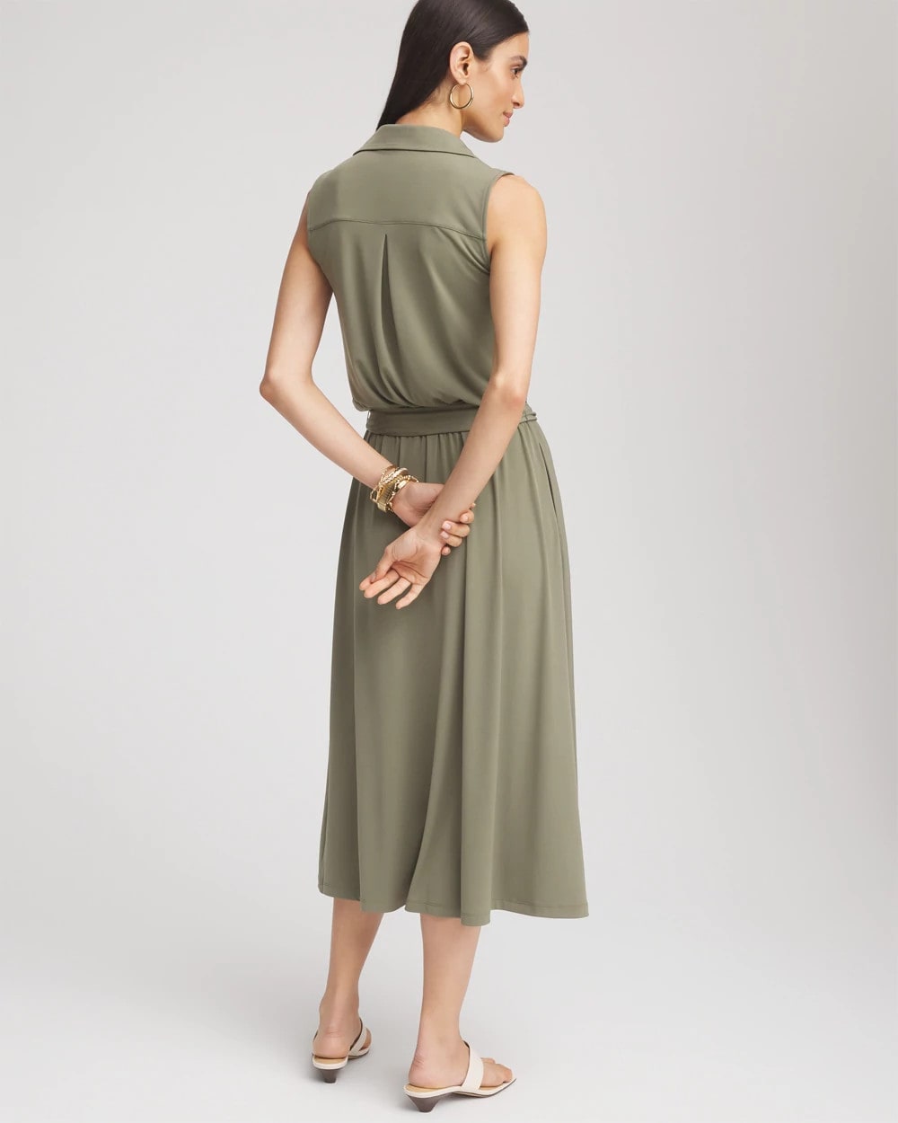 Chico's Women | Travelers™ Knit Sleeveless Shirtdress DUSTY OLIVE