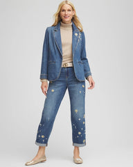 Chico's Women | Pearl Brooch Denim Blazer KIRUNA INDIGO