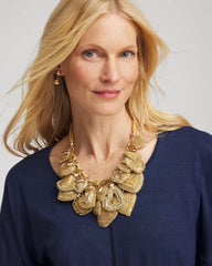 Chico's Women | Gold Beaded Heart Charm Bib Necklace GOLD