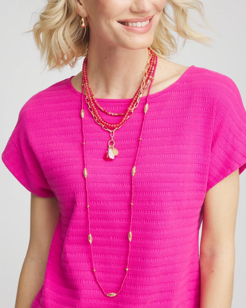 Chico's Women | Convertible Beaded Pendant Necklace PINK
