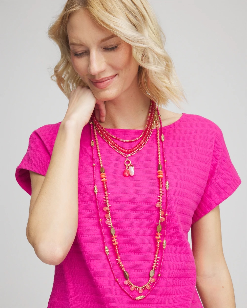 Chico's Women | Convertible Beaded Pendant Necklace PINK