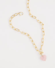 Chico's Women | Genuine Quartz Heart Pendant Necklace PINK