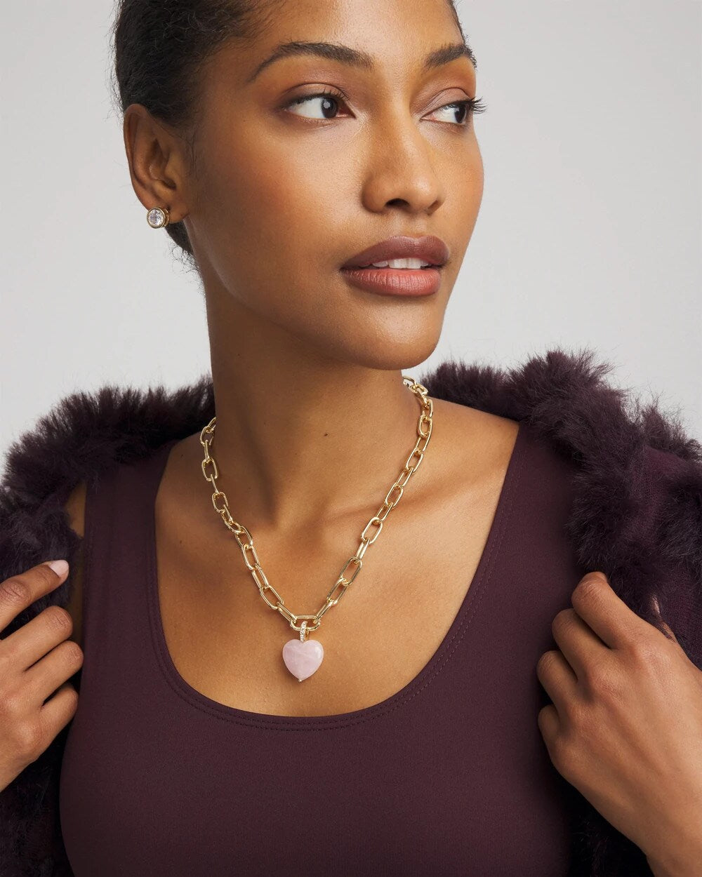 Chico's Women | Genuine Quartz Heart Pendant Necklace PINK