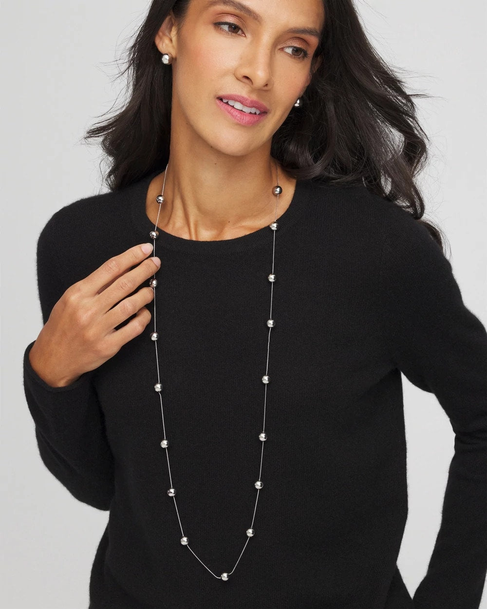 Chico's Women | Multistrand Beaded Silvertone Necklace SILVER